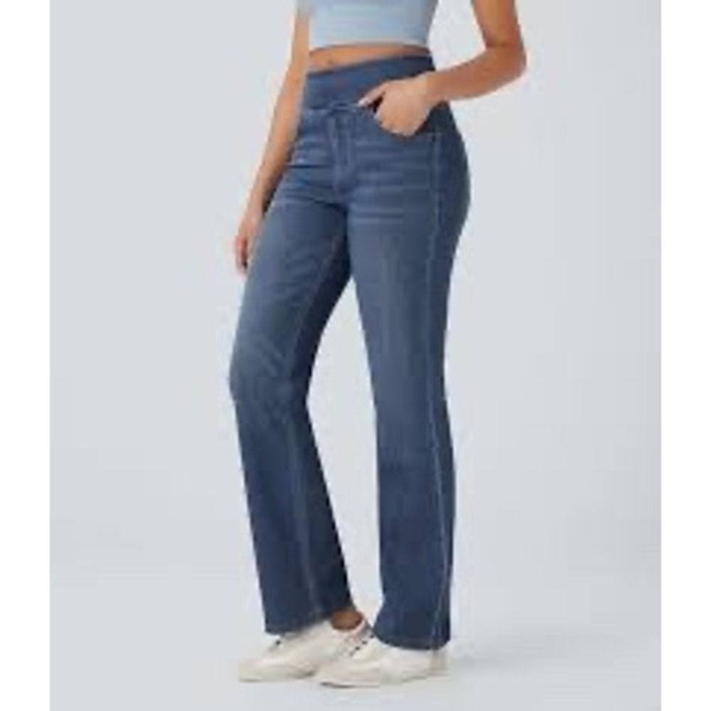 Halara Blue High Waisted Pull On Flare Jeans Medium Wash XS Regular